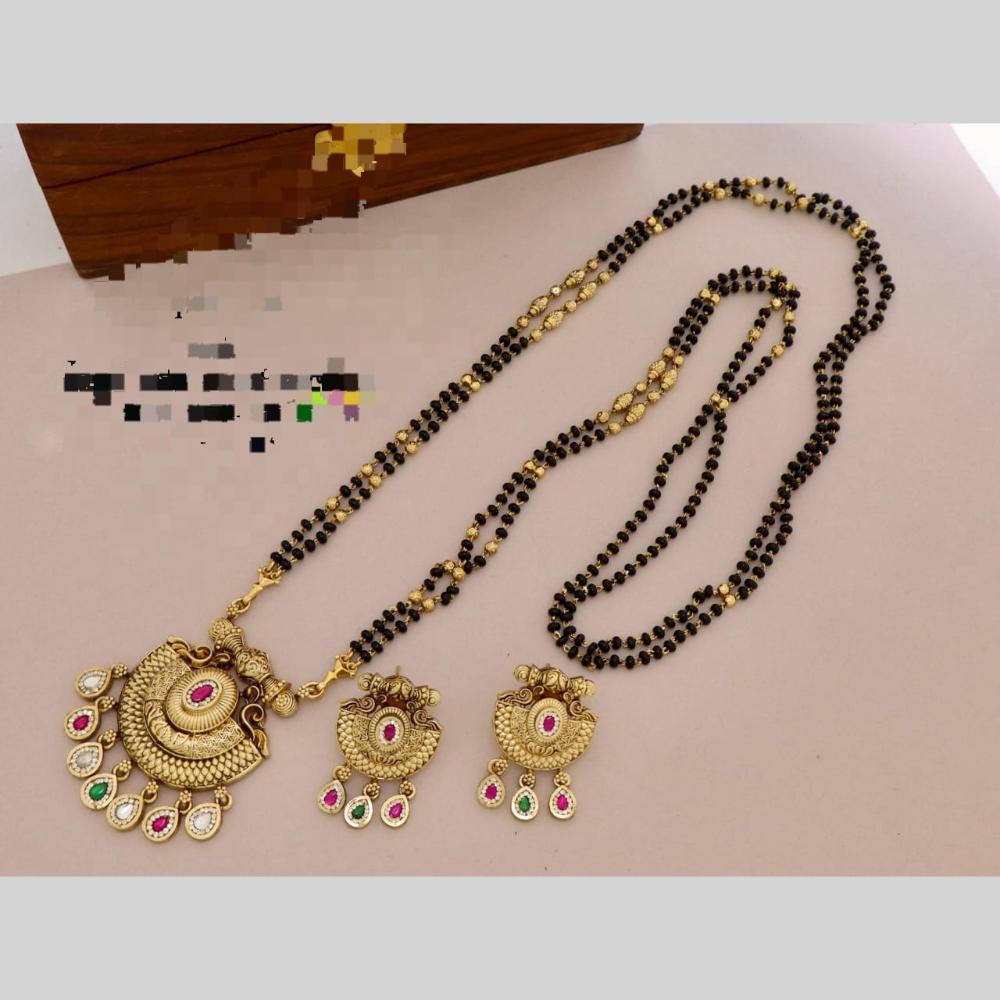 Kavita Art Traditional Pota Stone Black Beads Long Mangalsutra