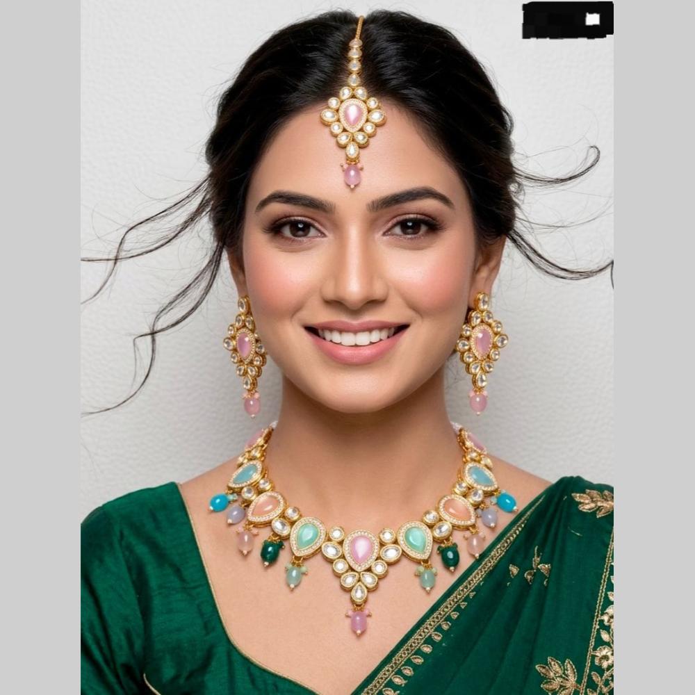 Kavita Art Elegant Pota Stone Pearl Choker Necklace Jewellery Set