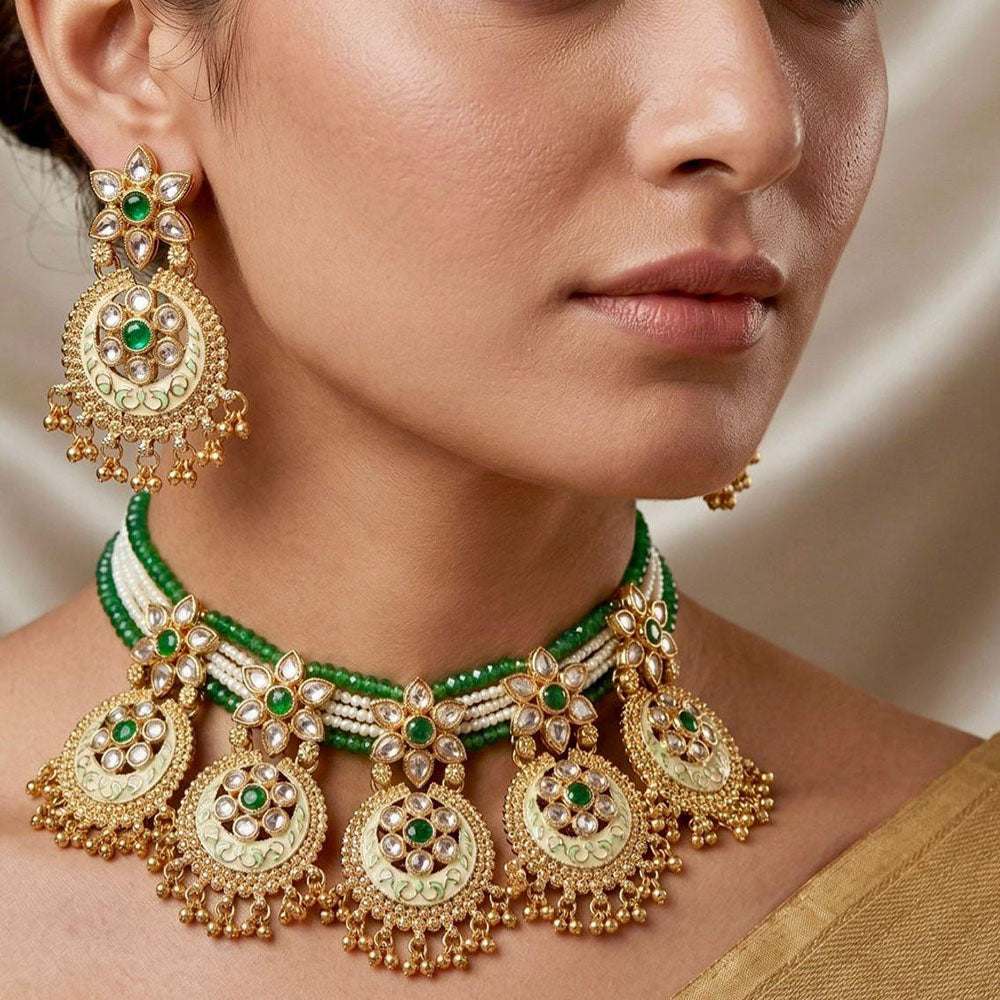 Kavita Art Royal Pota Stone Pearl And Beads Meenakari Necklace Set