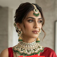 Kavita Art Kundan Stone And Meenakari Semi Bridal Necklace Set with Beads