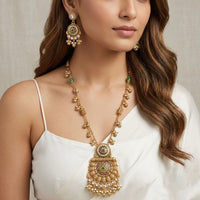 Kavita Art Elegant Pota Stone And Pearl Long Necklace Jewellery Set