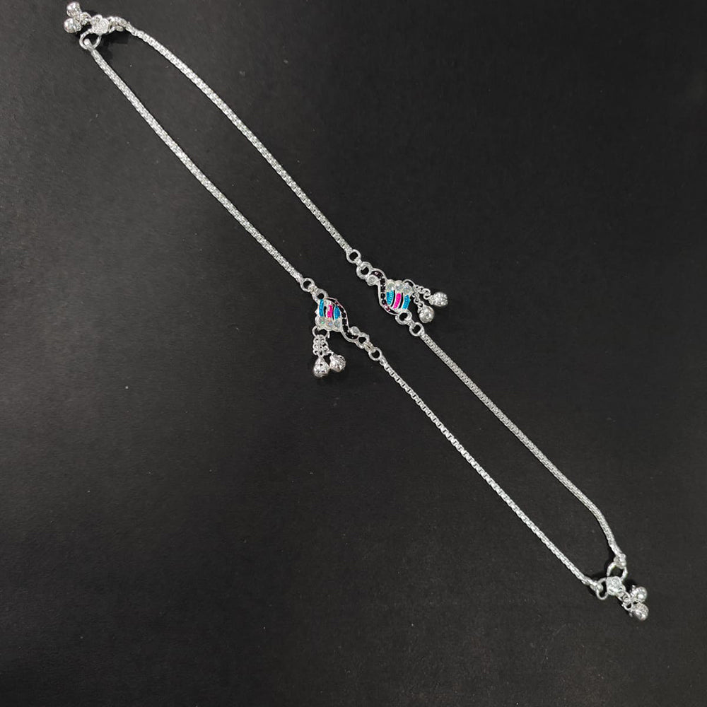 Kavita Art Silver Plated Meenakari Austrian Stone Traditional Ghungroo Payal / Anklet