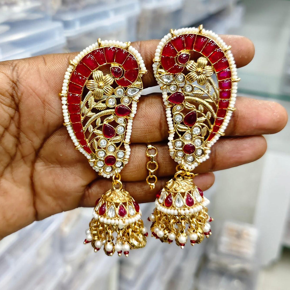 Kavita Art Gold Plated Pota Stone And Pearl Earcuff Jhumki