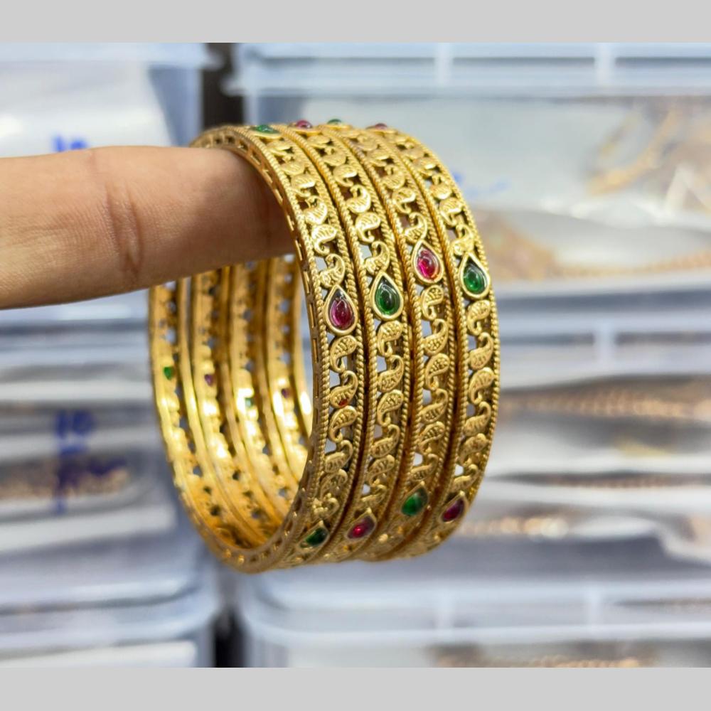 Kavita Art Gold Plated Pota Stone Bangles Set