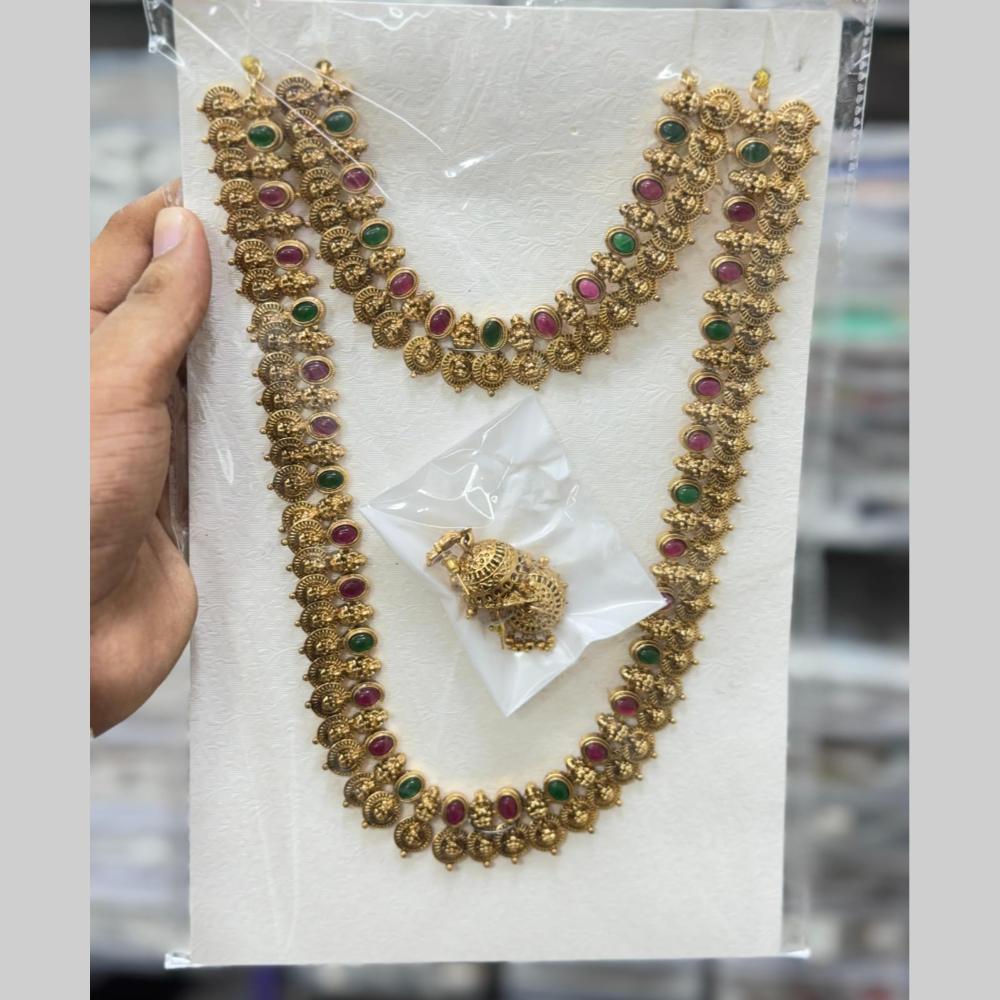 Kavita Art Classic Pota Stone And Pearl Temple Double Necklace Set