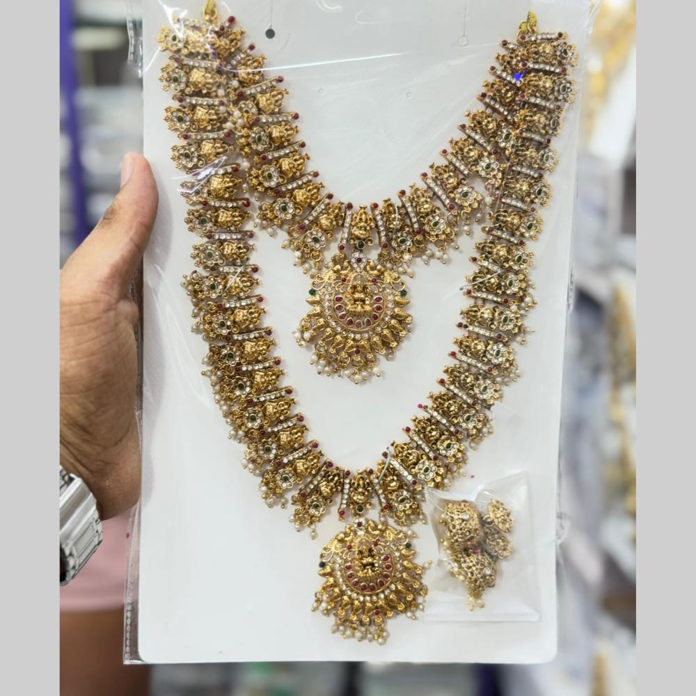 Kavita Art Classic Pota Stone And Pearl Temple Double Necklace Set
