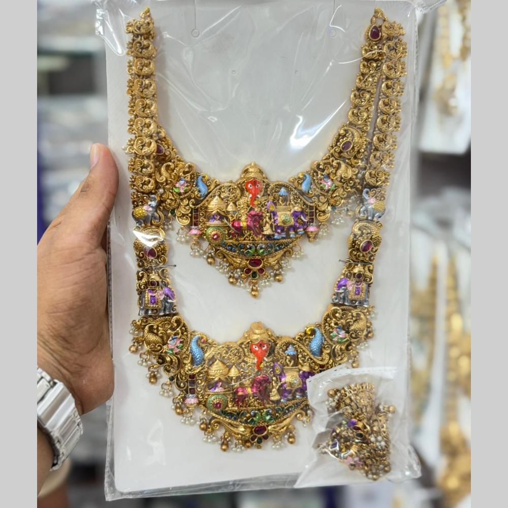 Kavita Art Classic Pota Stone And Pearl Temple Double Necklace Set