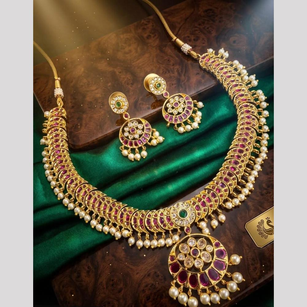 Kavita Art Gold Plated Royal Pota Stone And Pearl Necklace Set
