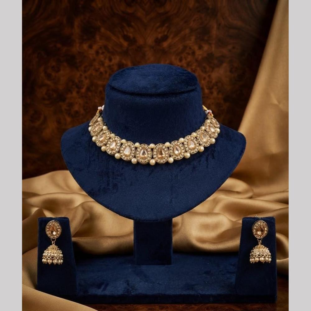 Kavita Art Premium Crystal Stone And Pearl Choker Necklace Set for Women