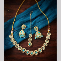 Kavita Art Premium Crystal Stone And Pearl Choker Necklace Set for Women