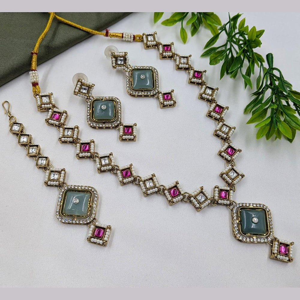 Kavita Art Designer Pota Stone And Pearl Necklace Set 