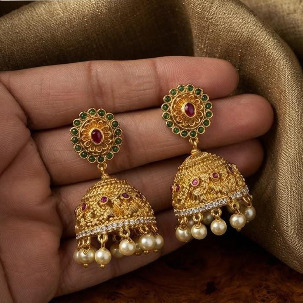 Kavita Art Designer Pota Stone And Pearl Jhumki Earrings