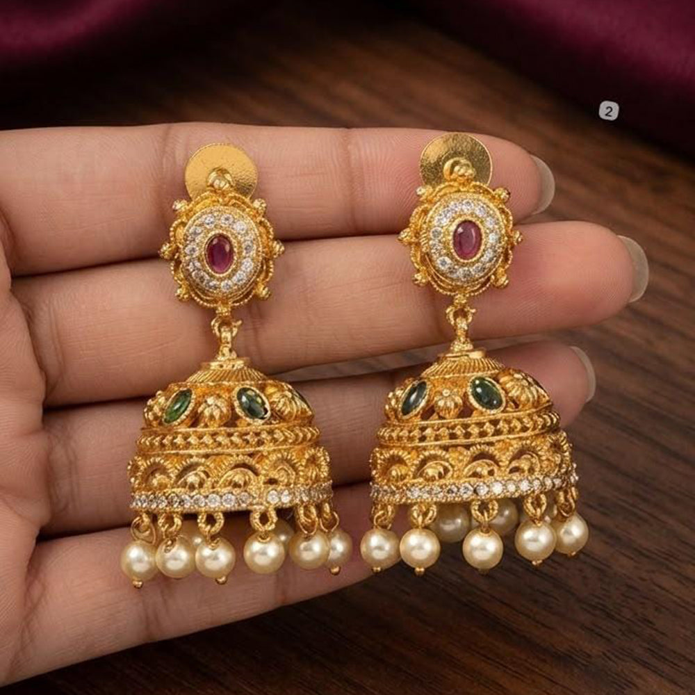 Kavita Art Designer Pota Stone And Pearl Jhumki Earrings
