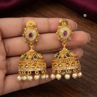 Kavita Art Designer Pota Stone And Pearl Jhumki Earrings