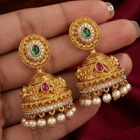 Kavita Art Designer Pota Stone And Pearl Jhumki Earrings