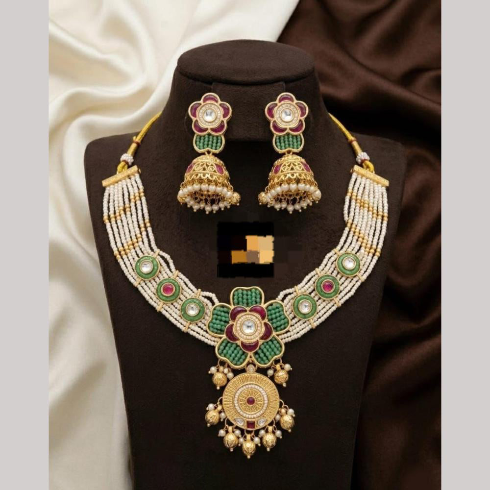 Kavita Art Elegant Pota Stone And Pearl Meenakari Necklace Set for Women