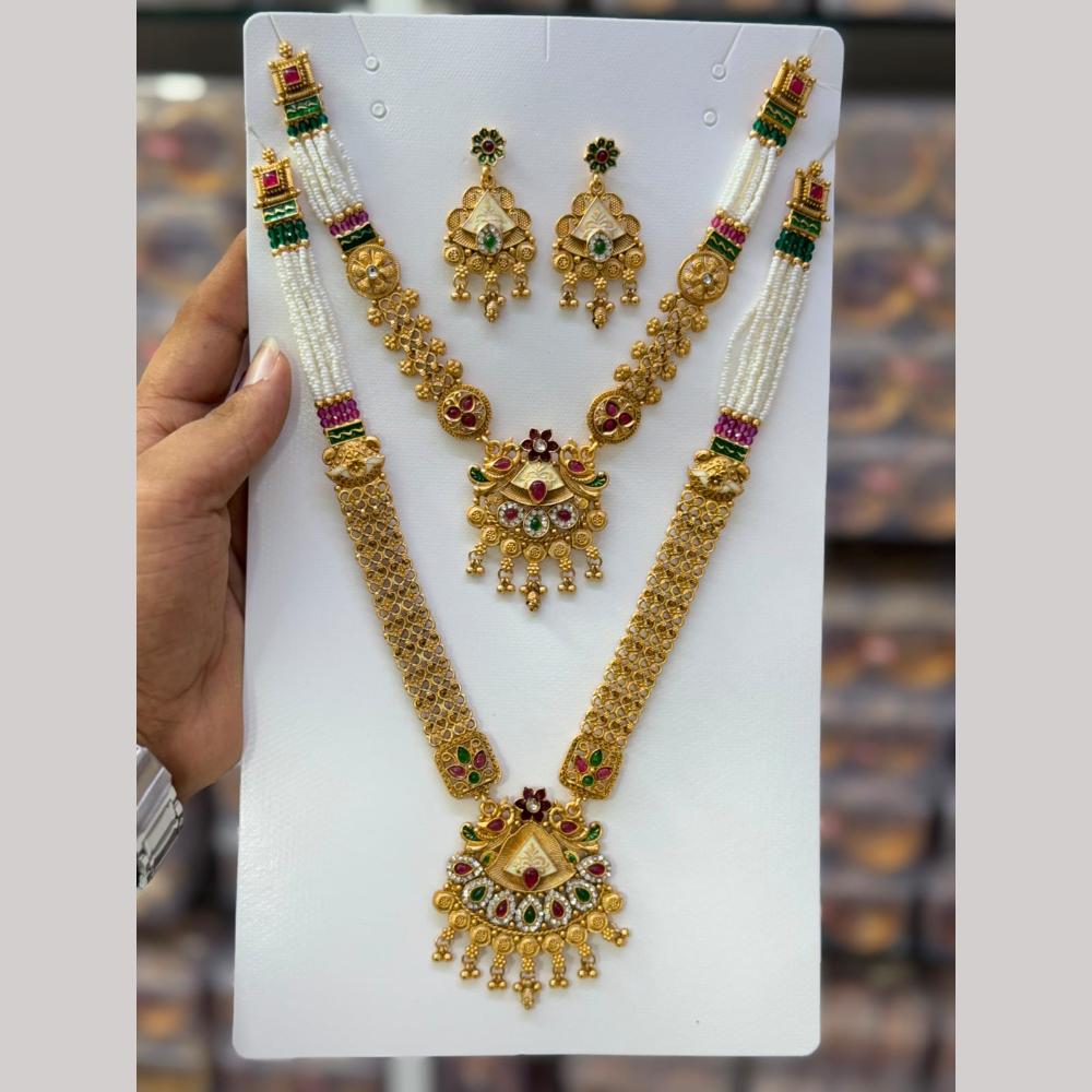 Kavita Art Traditional Pota Stone And Pearl Meenakari Double Necklace Set  