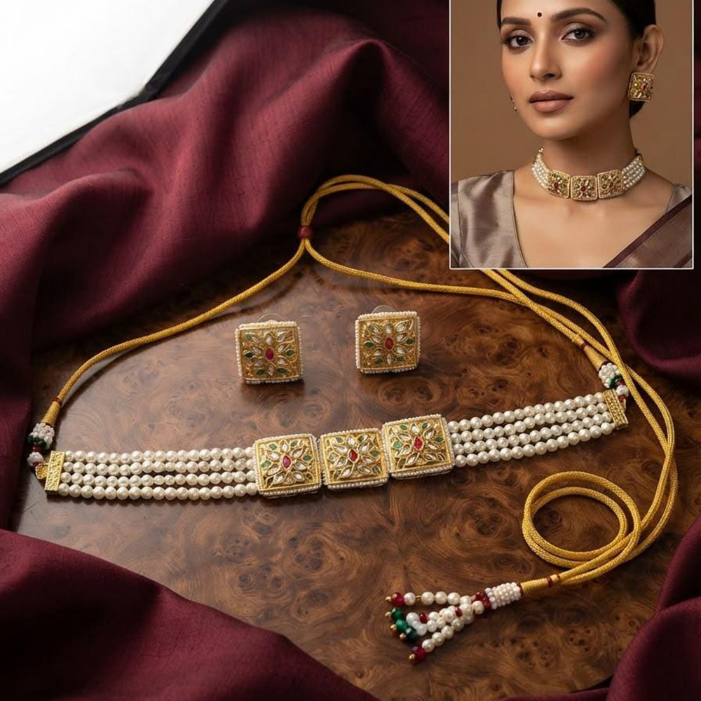 Kavita Art Royal Kundan Stone Pearl And Beads Choker Necklace Set