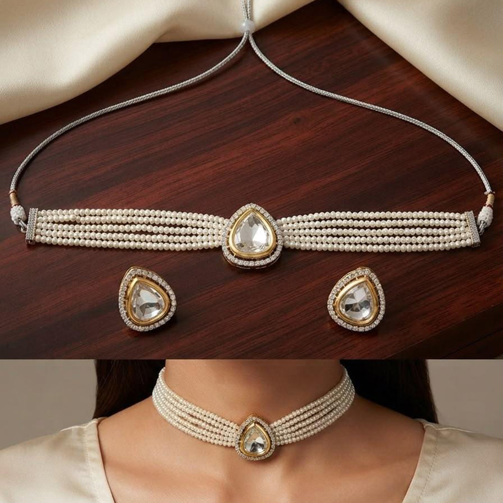 Kavita Art Royal Kundan Stone And Pearl Choker Necklace Set