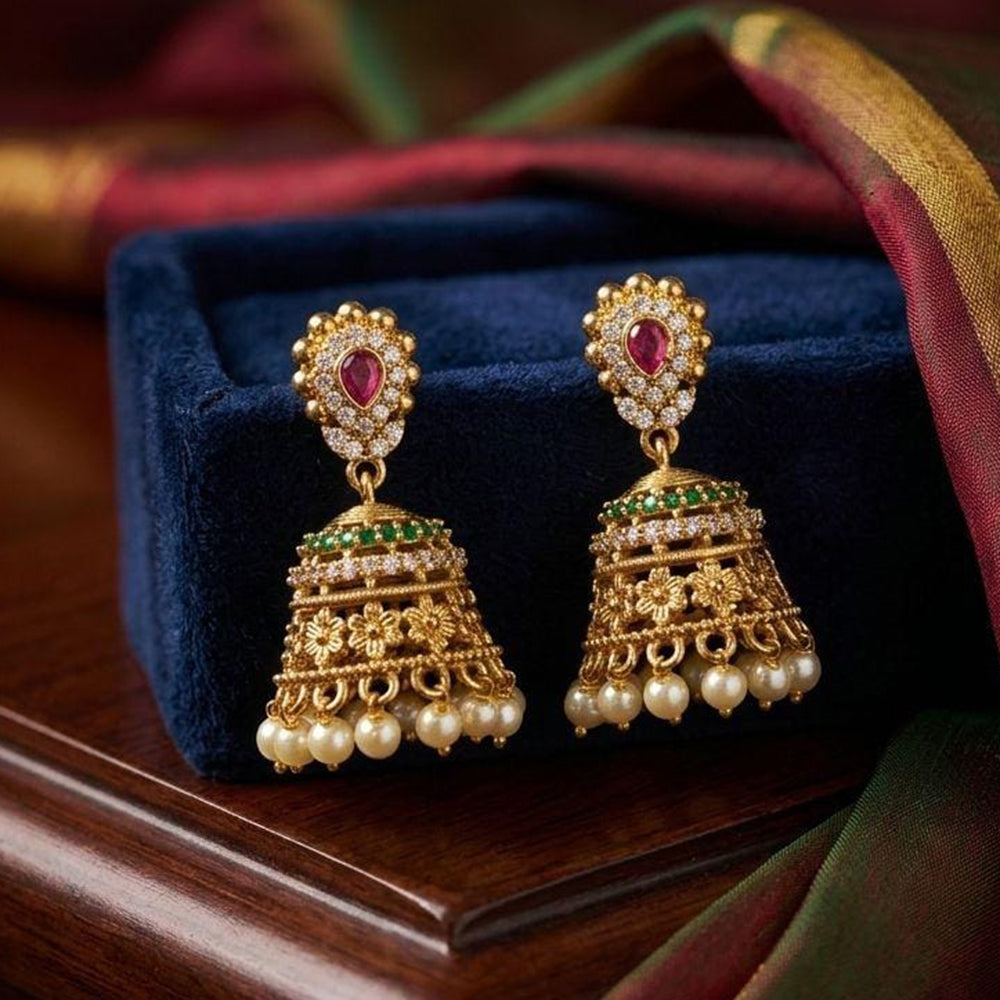 Kavita Art Designer Pota Austrian Stone And Pearl Jhumki Earrings