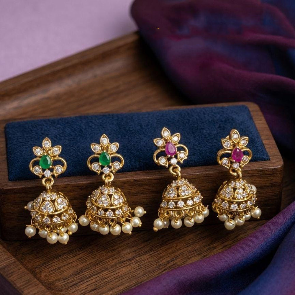 Kavita Art Designer Pota Austrian Stone And Pearl Jhumki Earrings