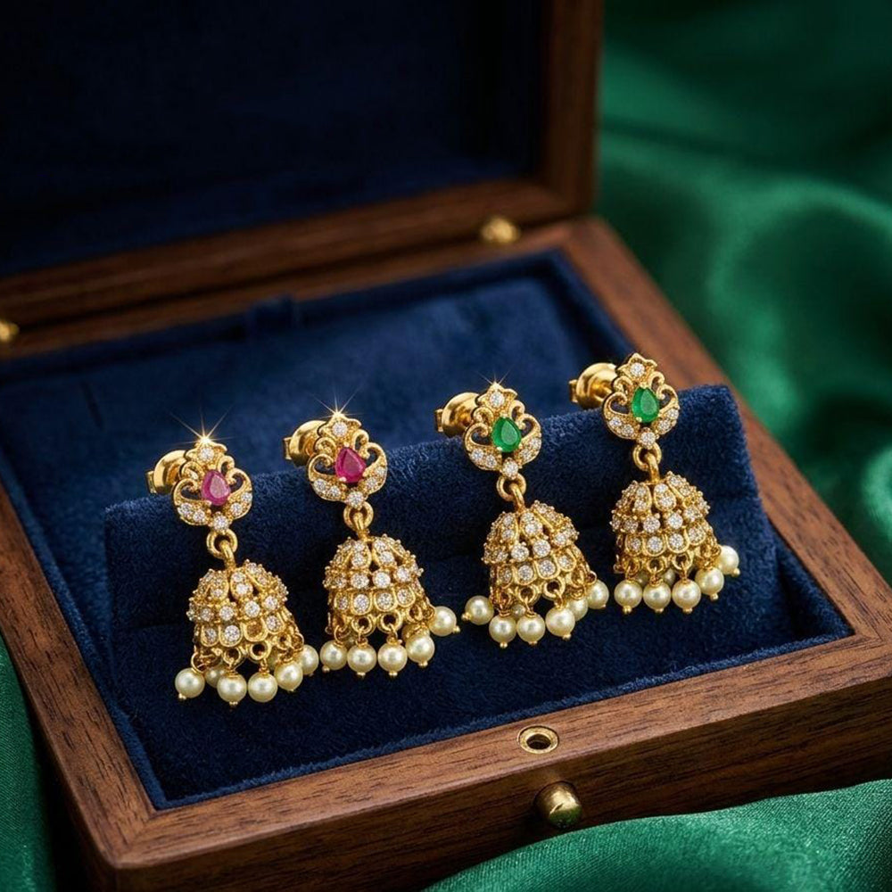 Kavita Art Designer Pota Austrian Stone And Pearl Jhumki Earrings