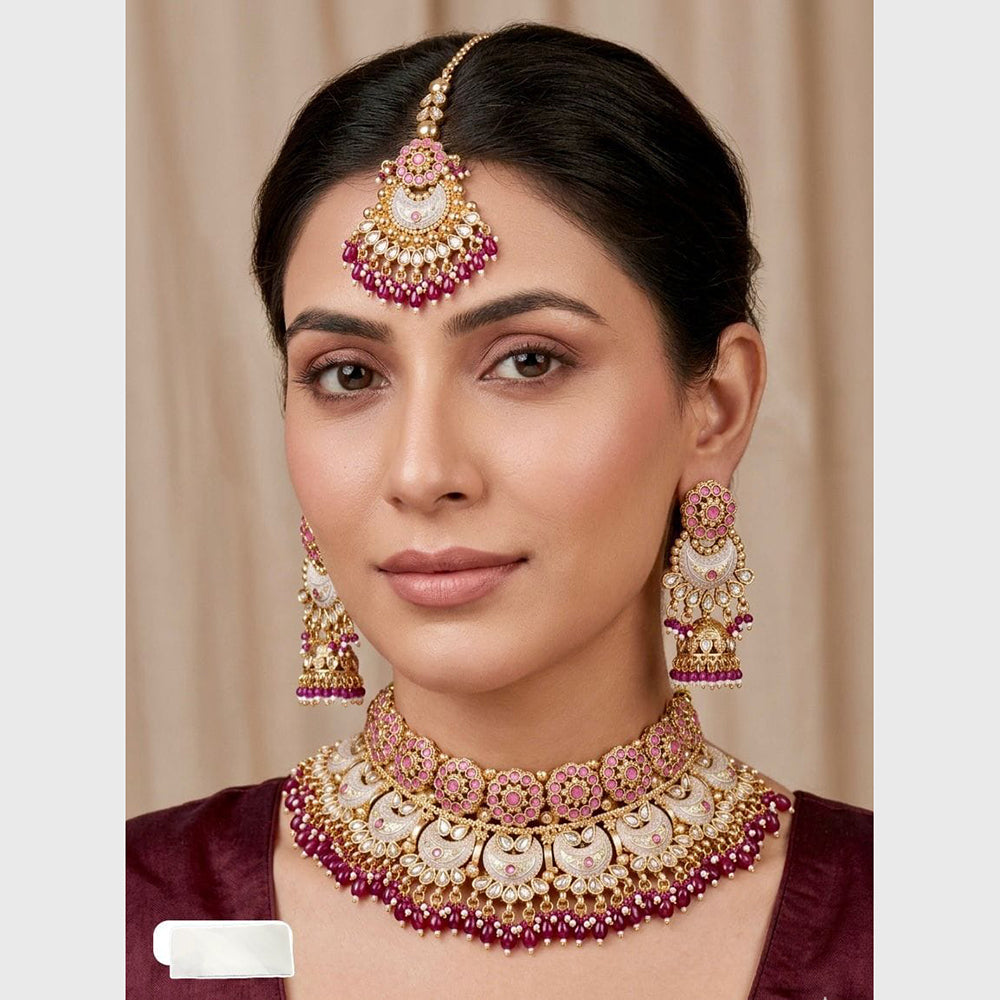 Kavita Art Beautiful Pota Stone And Pearl Meenakari Choker Necklace Set