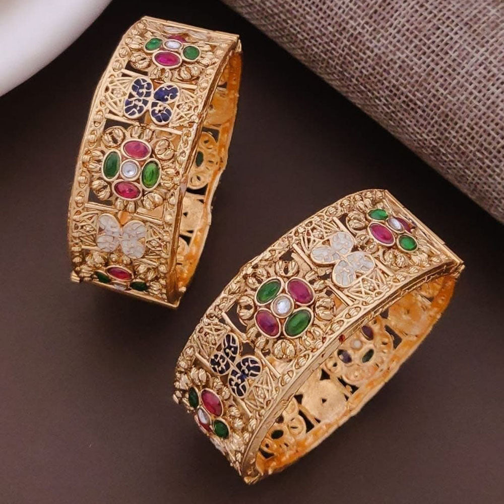 Kavita Art Stylish Pota Stone And Meenakari Openable Bangles Set