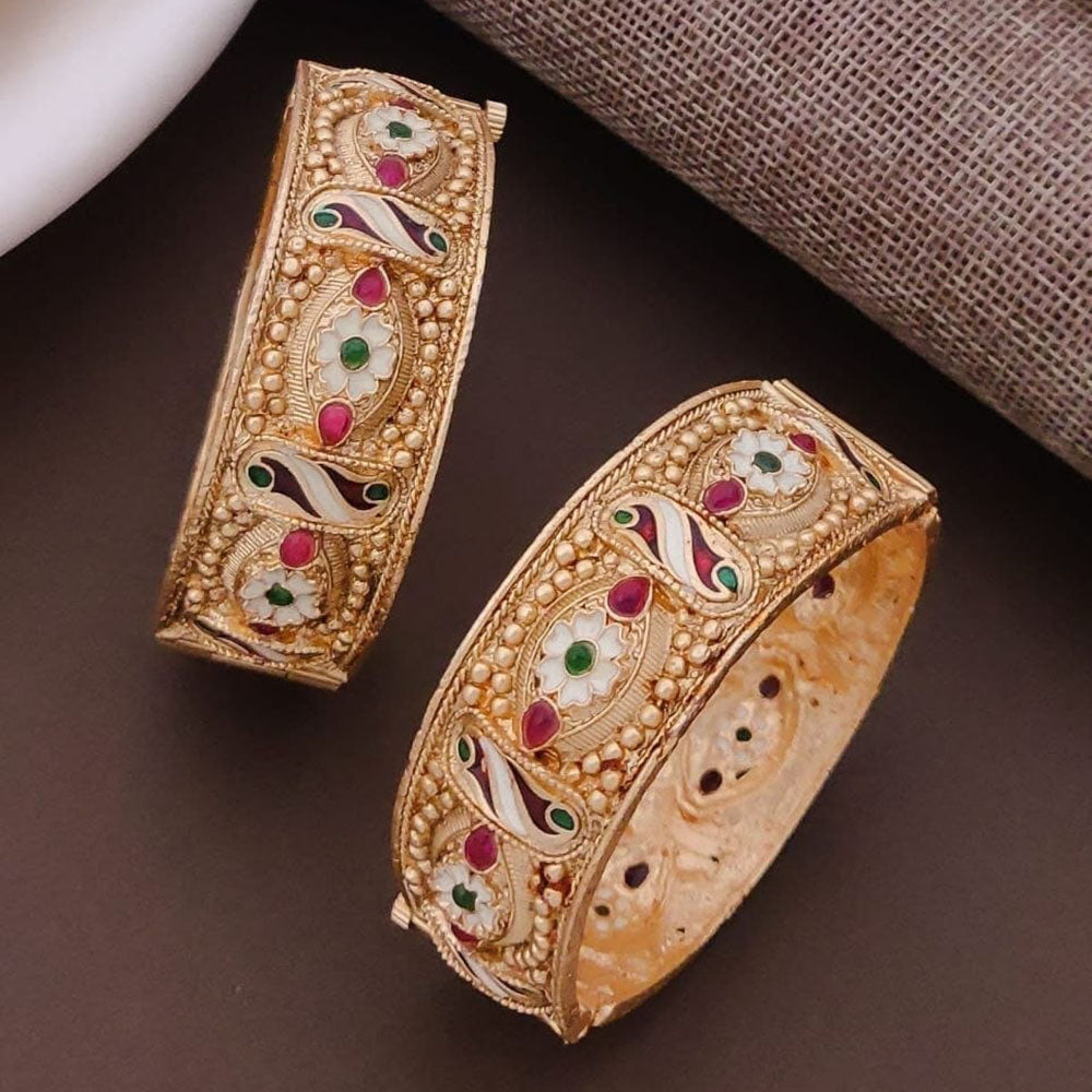 Kavita Art Stylish Pota Stone And Meenakari Openable Bangles Set