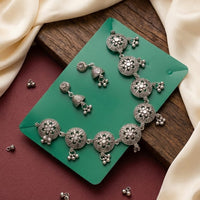 Kavita Art Boho Style Oxidised Plated Mirror And Pearl Necklace Set