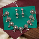 Kavita Art Boho Style Oxidised Plated Mirror And Pearl Necklace Set