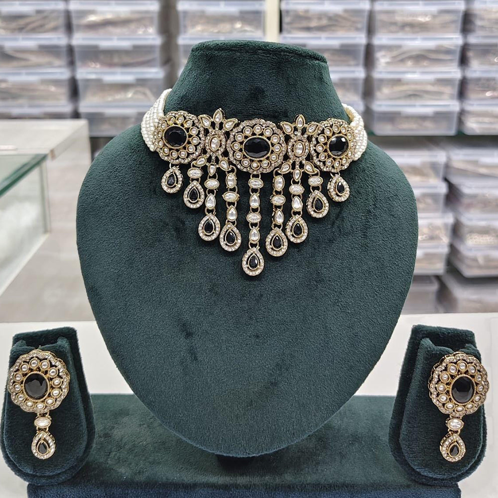 Kavita Art Elegant Pota Stone And Pearl Choker Necklace Set for Women
