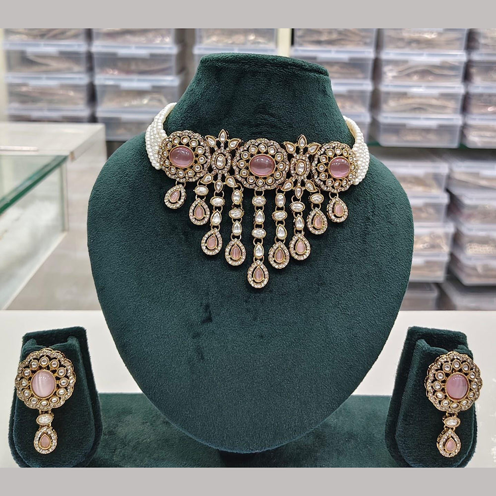 Kavita Art Elegant Pota Stone And Pearl Choker Necklace Set for Women