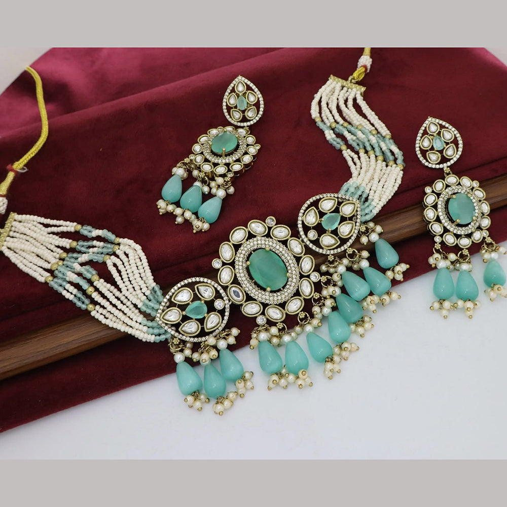 Kavita Art Elegant Pota Stone And Pearl Choker Necklace Set for Women