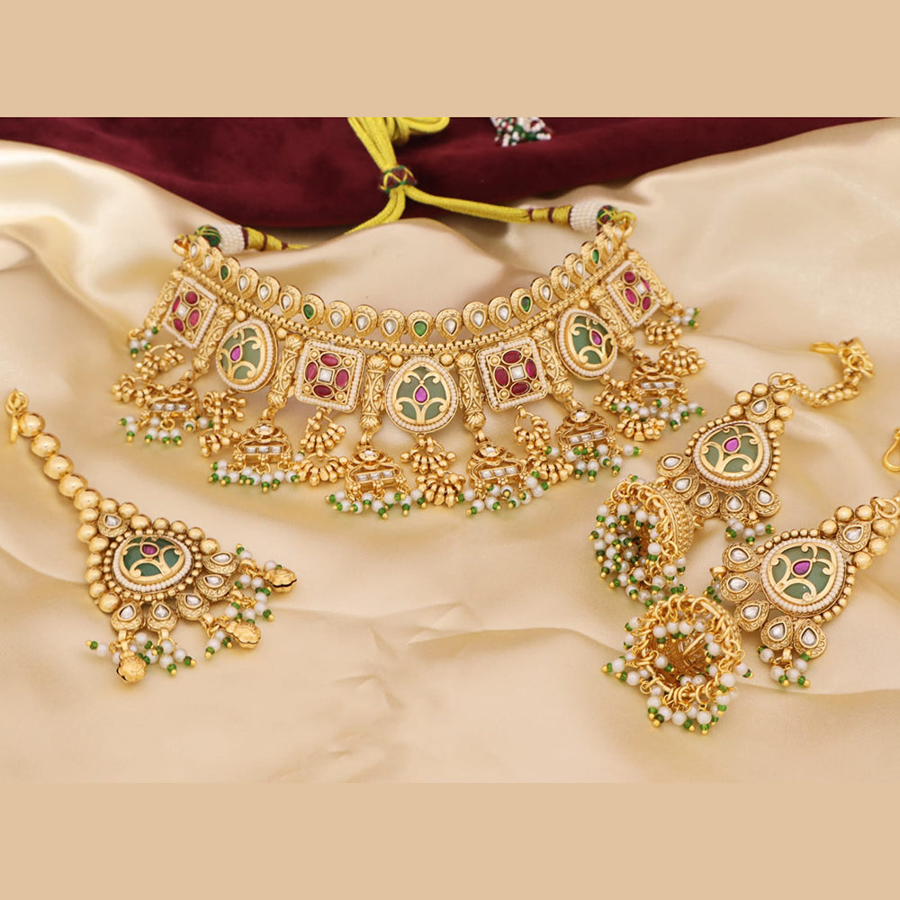 Kavita Art Elegant Pota Stone And Pearl Choker Necklace Set for Women