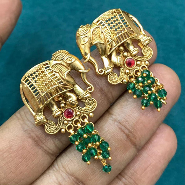 Sona Creation Gold Plated Elephant Dangler Earrings