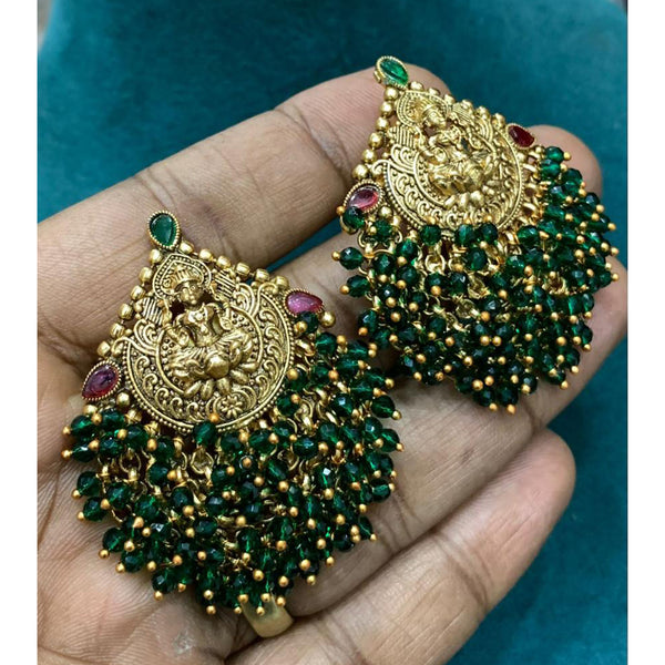 Bhavi Jewels Gold Plated Pota Stone And Pearls Dangler Earrings