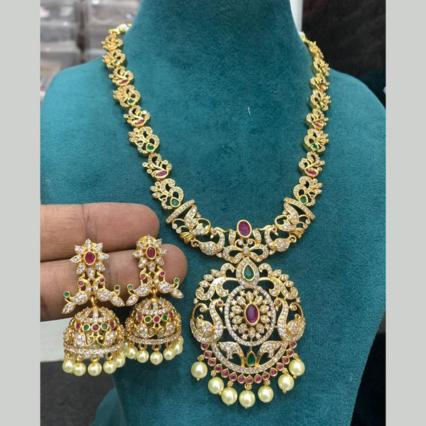 Sona Creation Gold Plated AD Stone Long Necklace Set