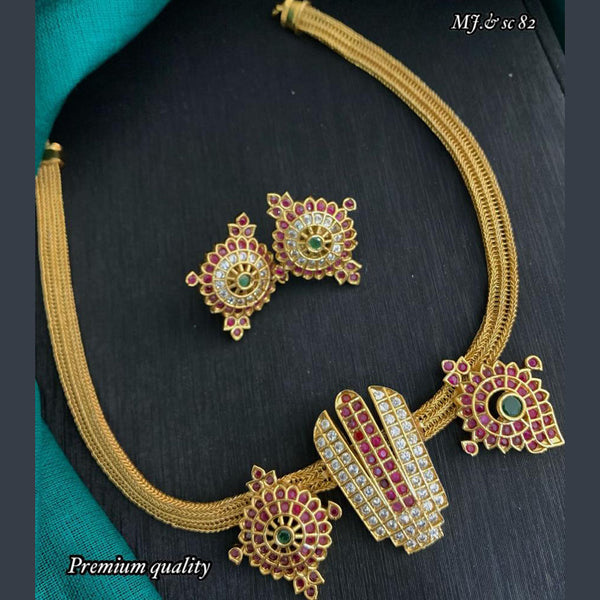 Sona Creation Gold Plated AD Stone Necklace Set