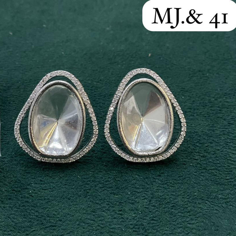 92.5 Pure Silver Earrings Green Stone Stud Round CZ White Gold Color ~  CaratCafe – CaratCafeInd