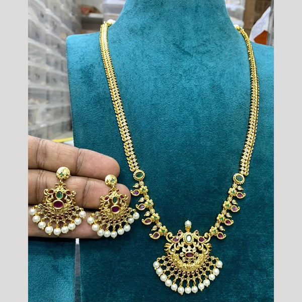 Sona Creation Gold Plated Pota Stone Long Necklace Set