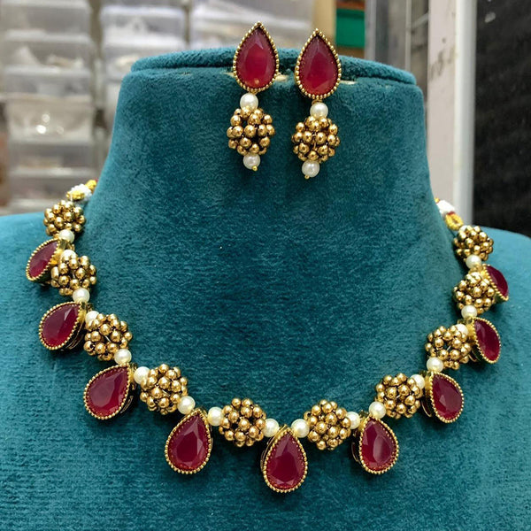 Sona Creation Gold Plated Crystal Stone Necklace Set