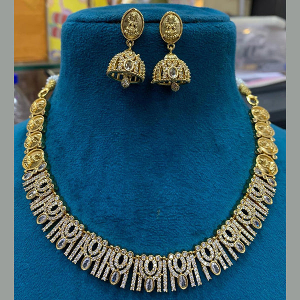 Sona Creation Gold Plated Austrian Stone And Temple Necklace Set
