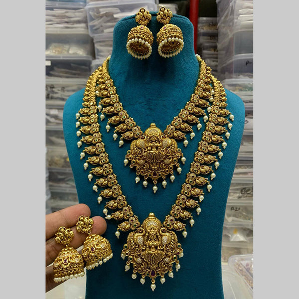 Sona Creation Gold Plated Pota Stone Temple Necklace Combo