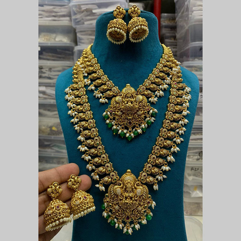 Sona Creation Gold Plated Pota Stone Temple Necklace Combo