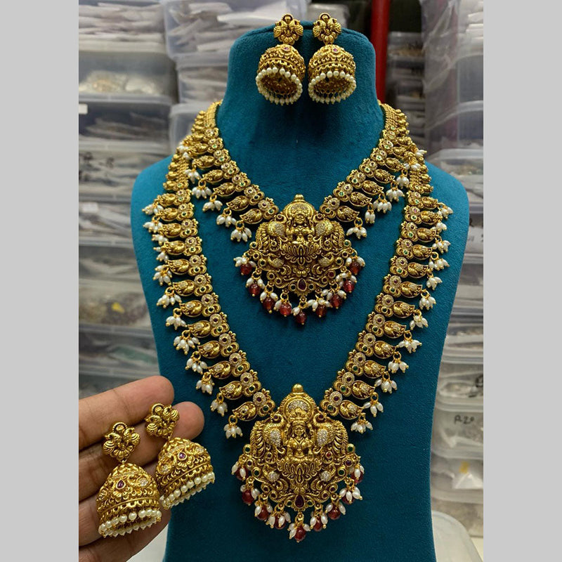 Sona Creation Gold Plated Pota Stone Temple Necklace Combo