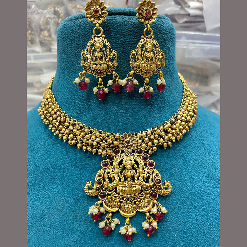 Sona Creation Gold Plated Pota Stone Temple Necklace Set