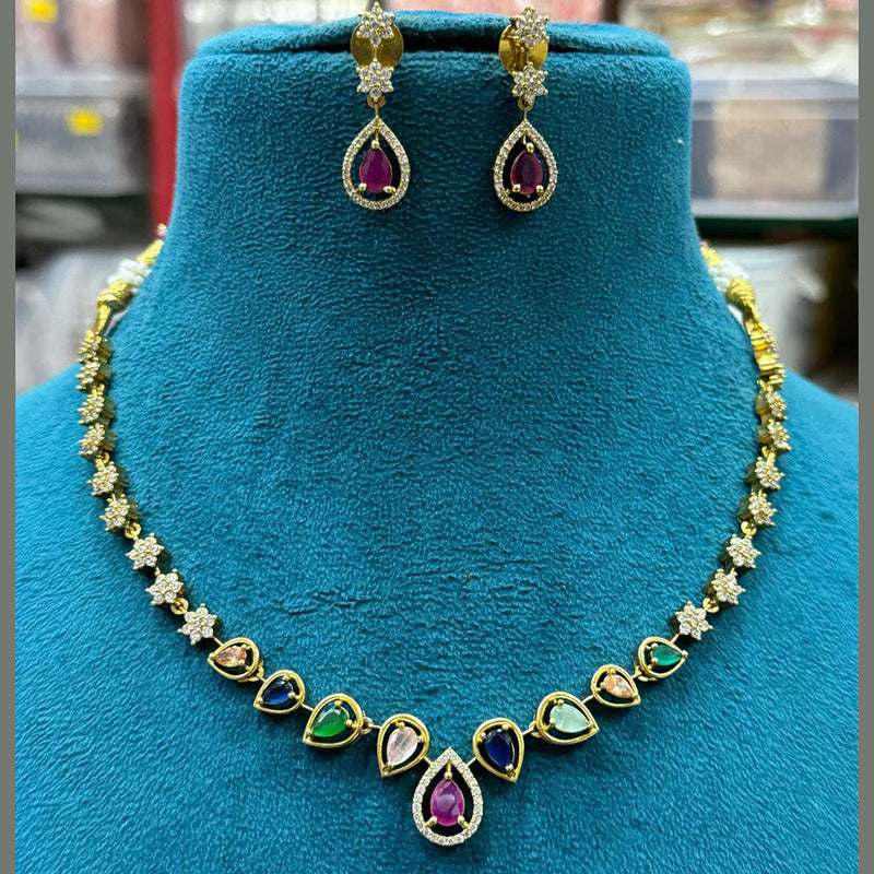 Sona Creation Gold Plated Crystal Stone Necklace Set