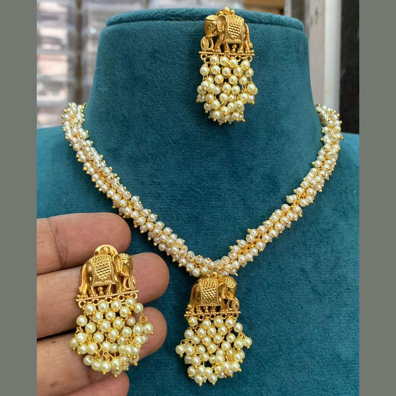 Sona Creation Gold Plated Pearls Elephant Necklace Set