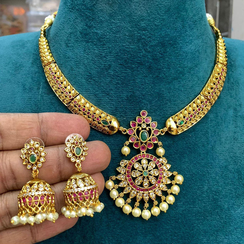 Sona Creation Gold Plated Pota Stone Necklace Set